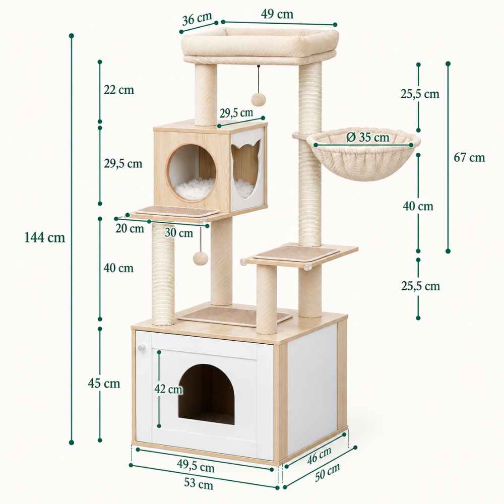 Arbre à chat Scandi avec cache-litière