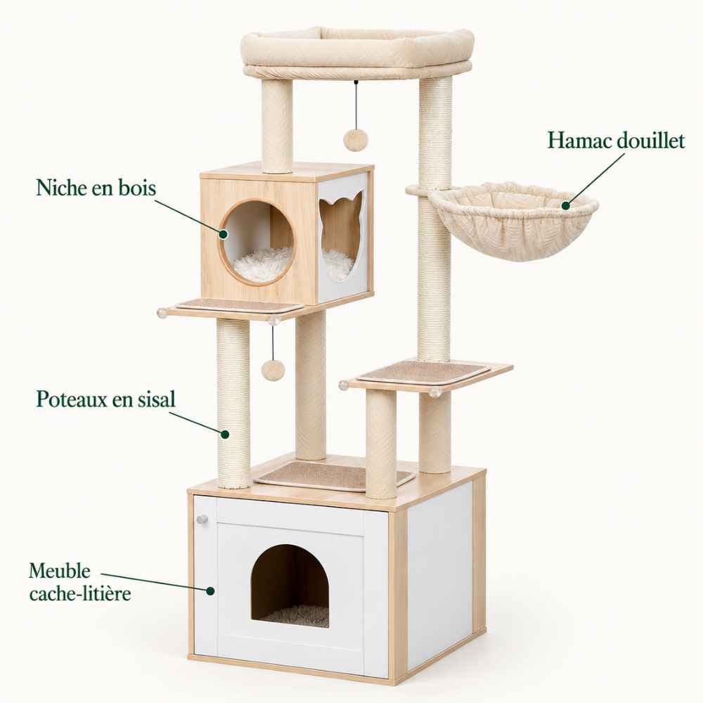 Arbre à chat Scandi avec cache-litière