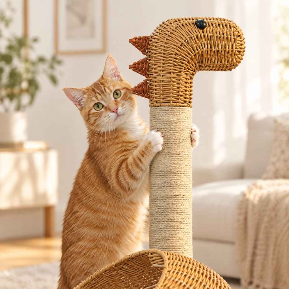 Arbre à chat Dino en rotin tressé