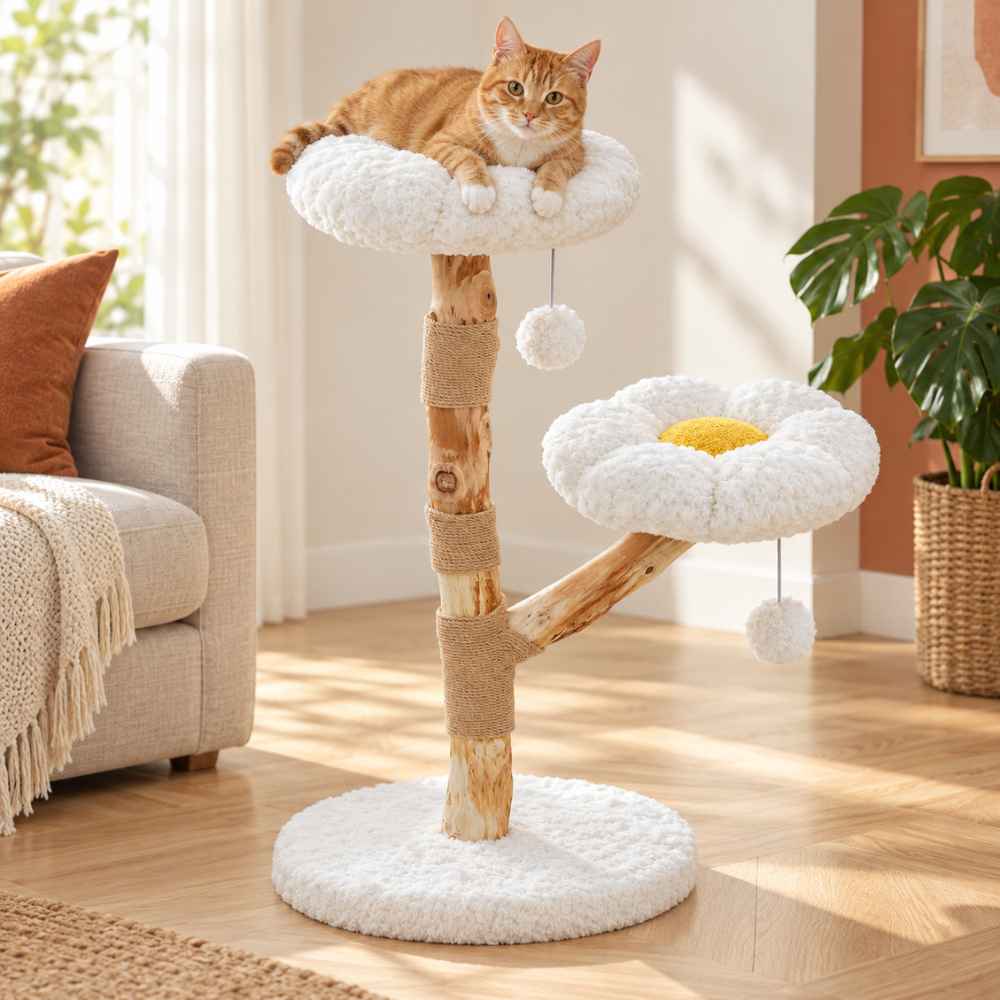 Arbre à chat Marguerite en bois naturel