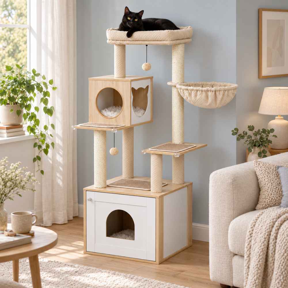 Arbre à chat Scandi avec cache-litière