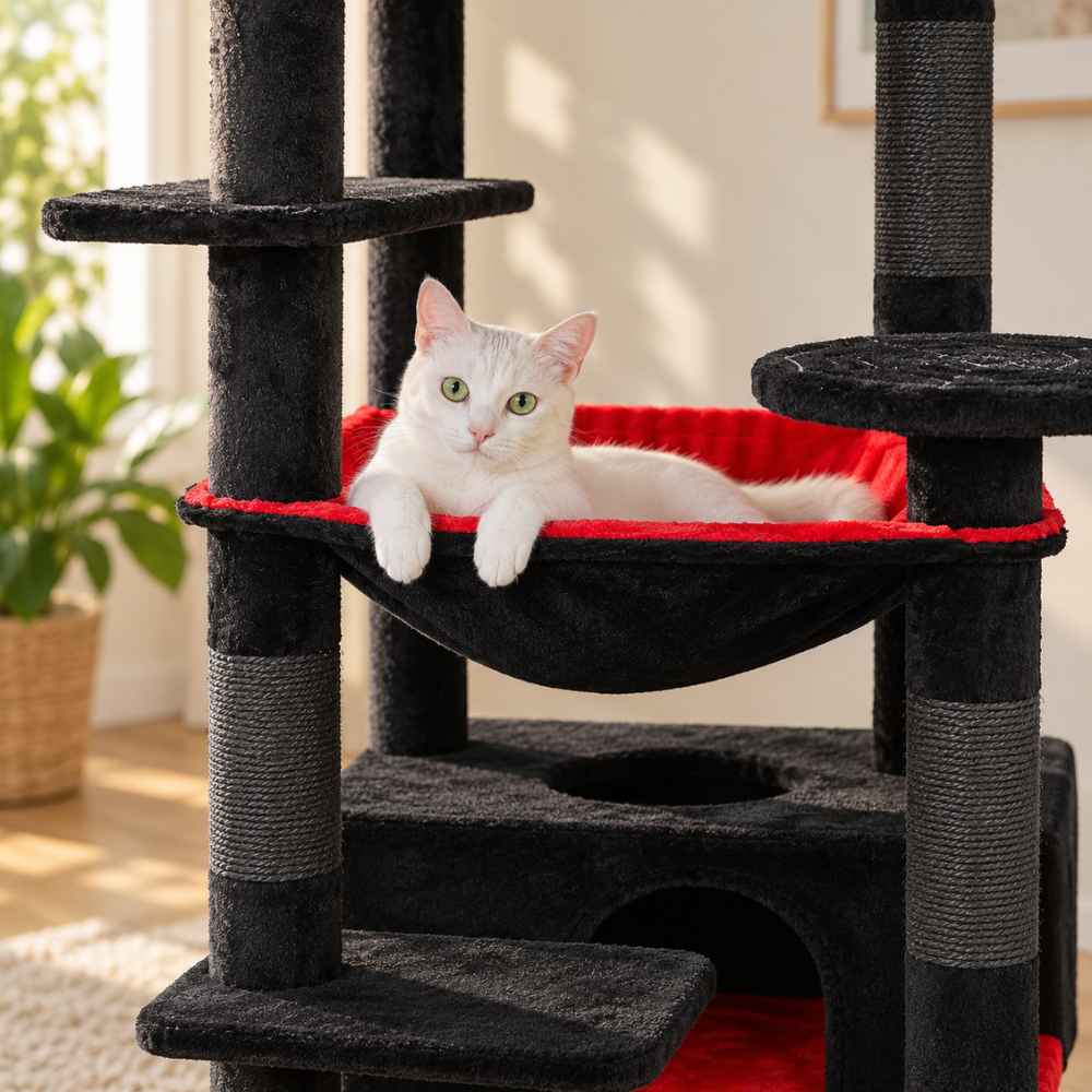 Arbre à chat Nocturne 184 cm, noir et rouge