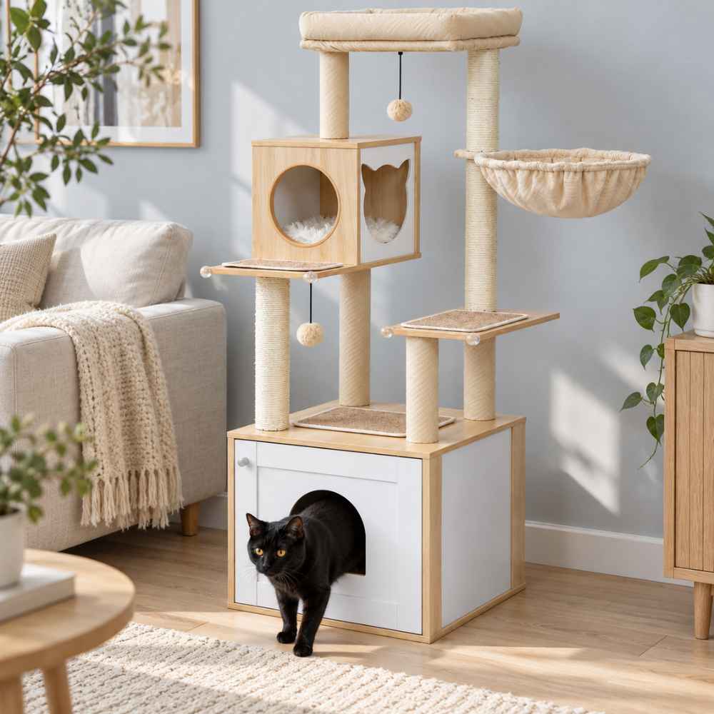 Arbre à chat Scandi avec cache-litière