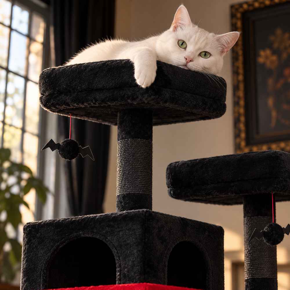Arbre à chat Nocturne 184 cm, noir et rouge