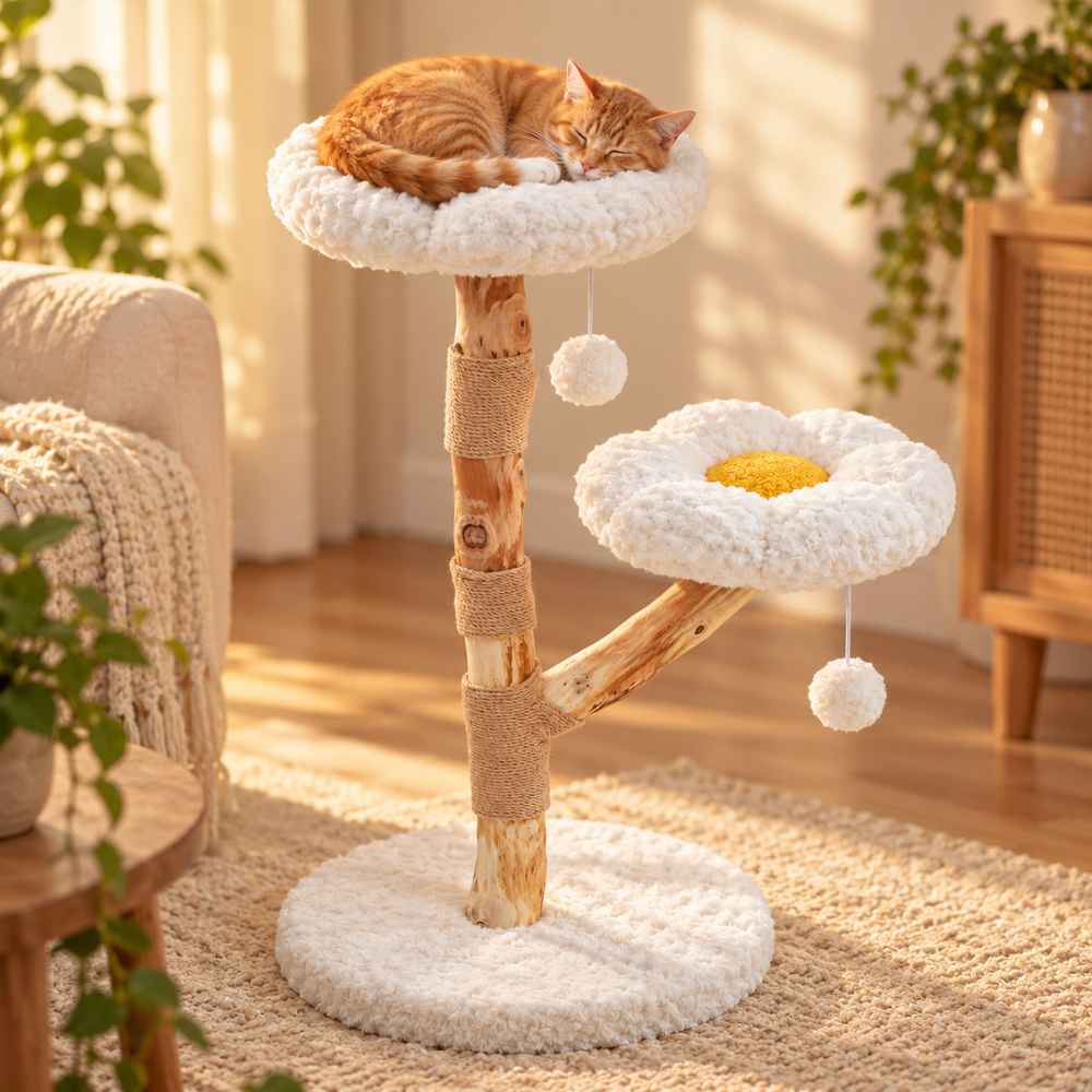 Arbre à chat Marguerite en bois naturel
