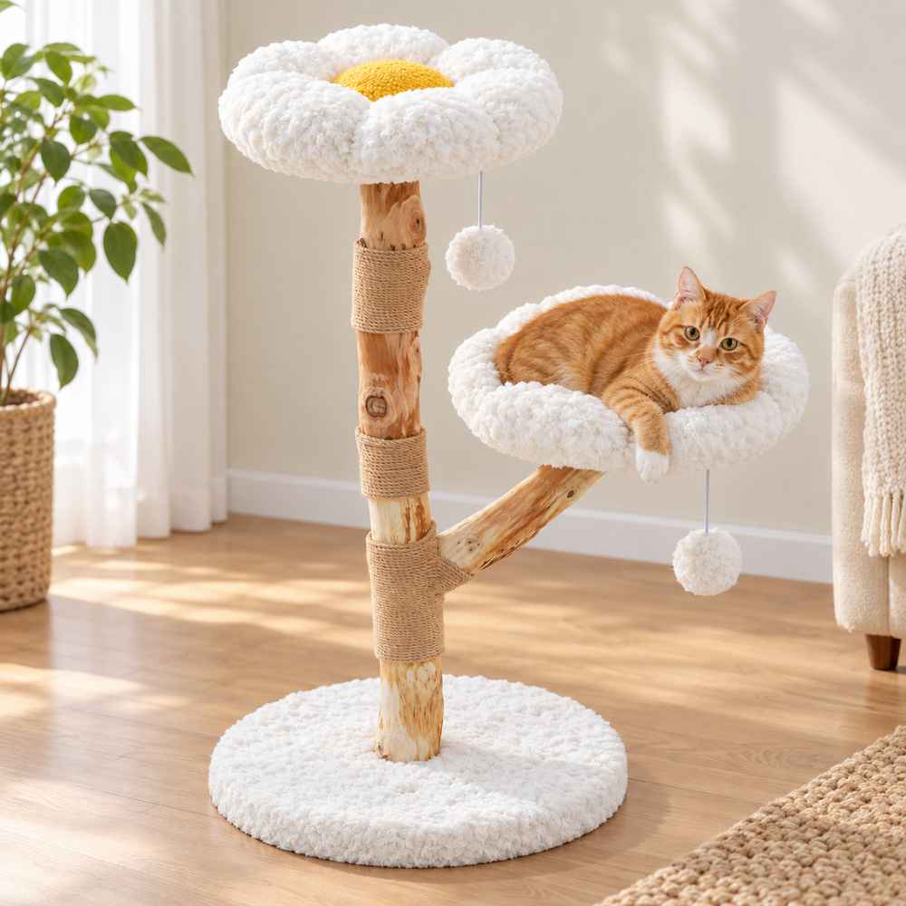 Arbre à chat Marguerite en bois naturel