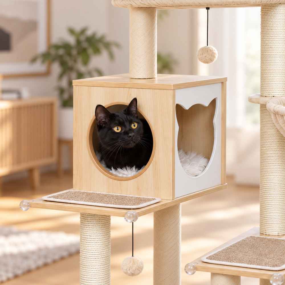 Arbre à chat Scandi avec cache-litière