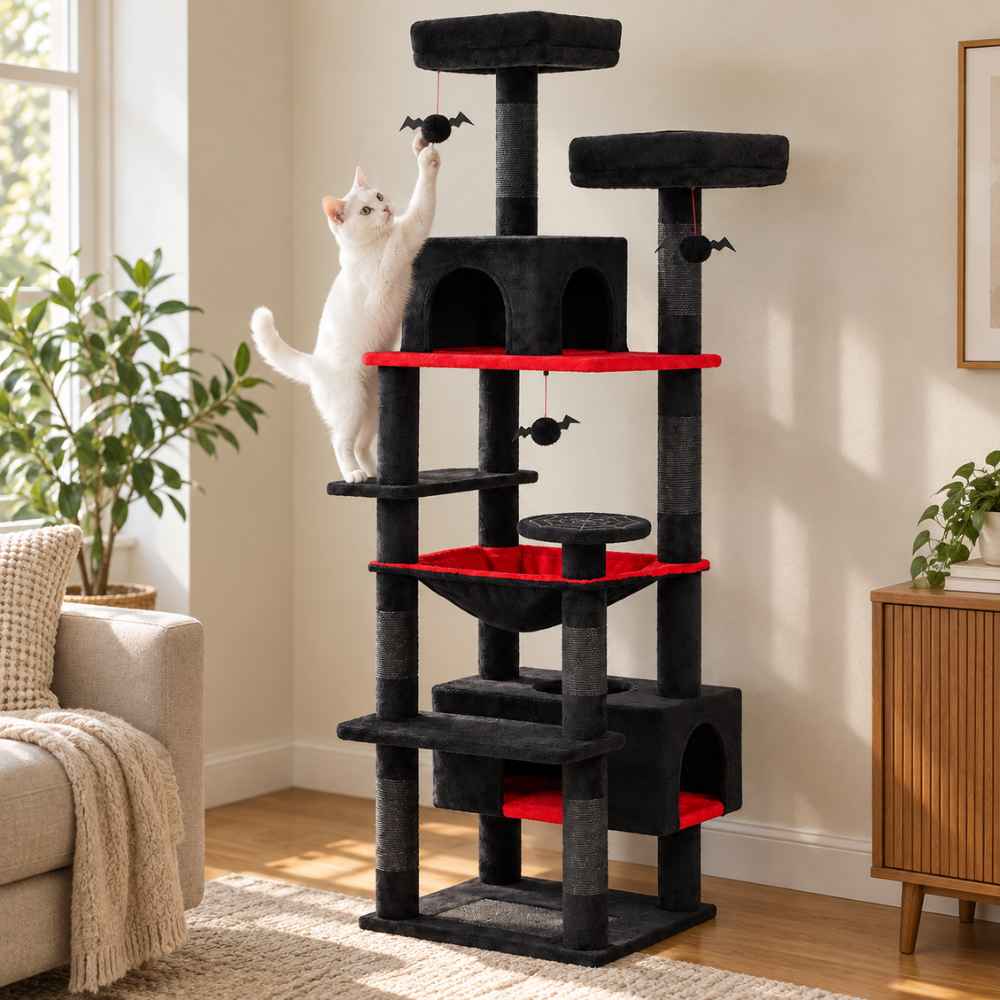 Arbre à chat Nocturne 184 cm, noir et rouge