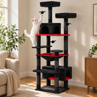 Arbre à chat Nocturne 184 cm, noir et rouge
