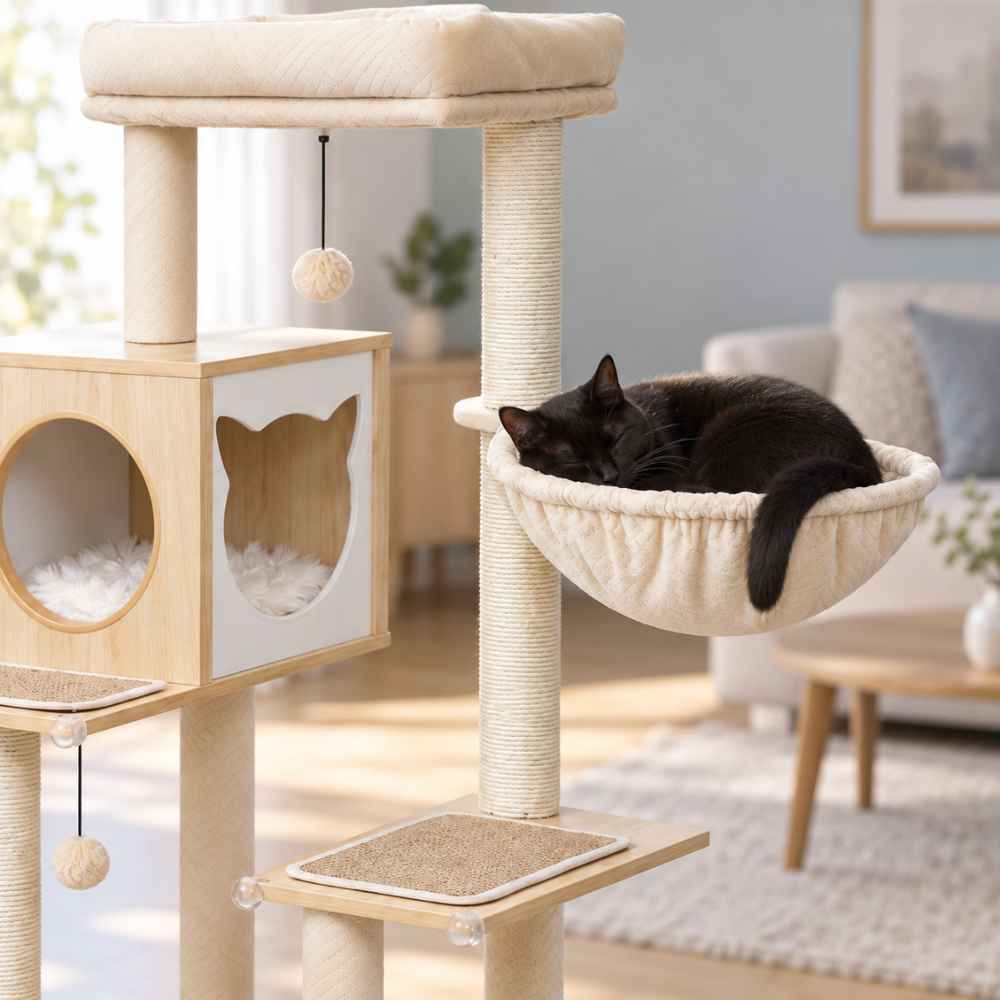 Arbre à chat Scandi avec cache-litière