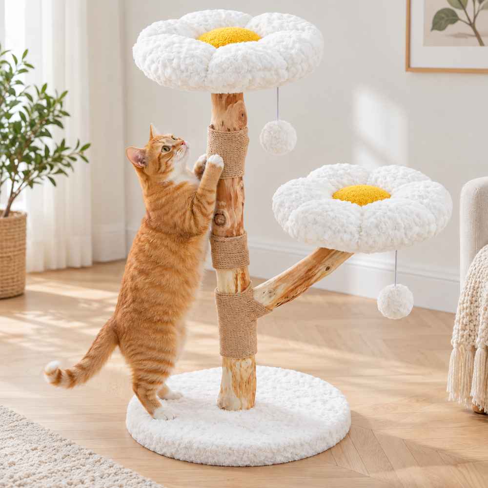 Arbre à chat Marguerite en bois naturel