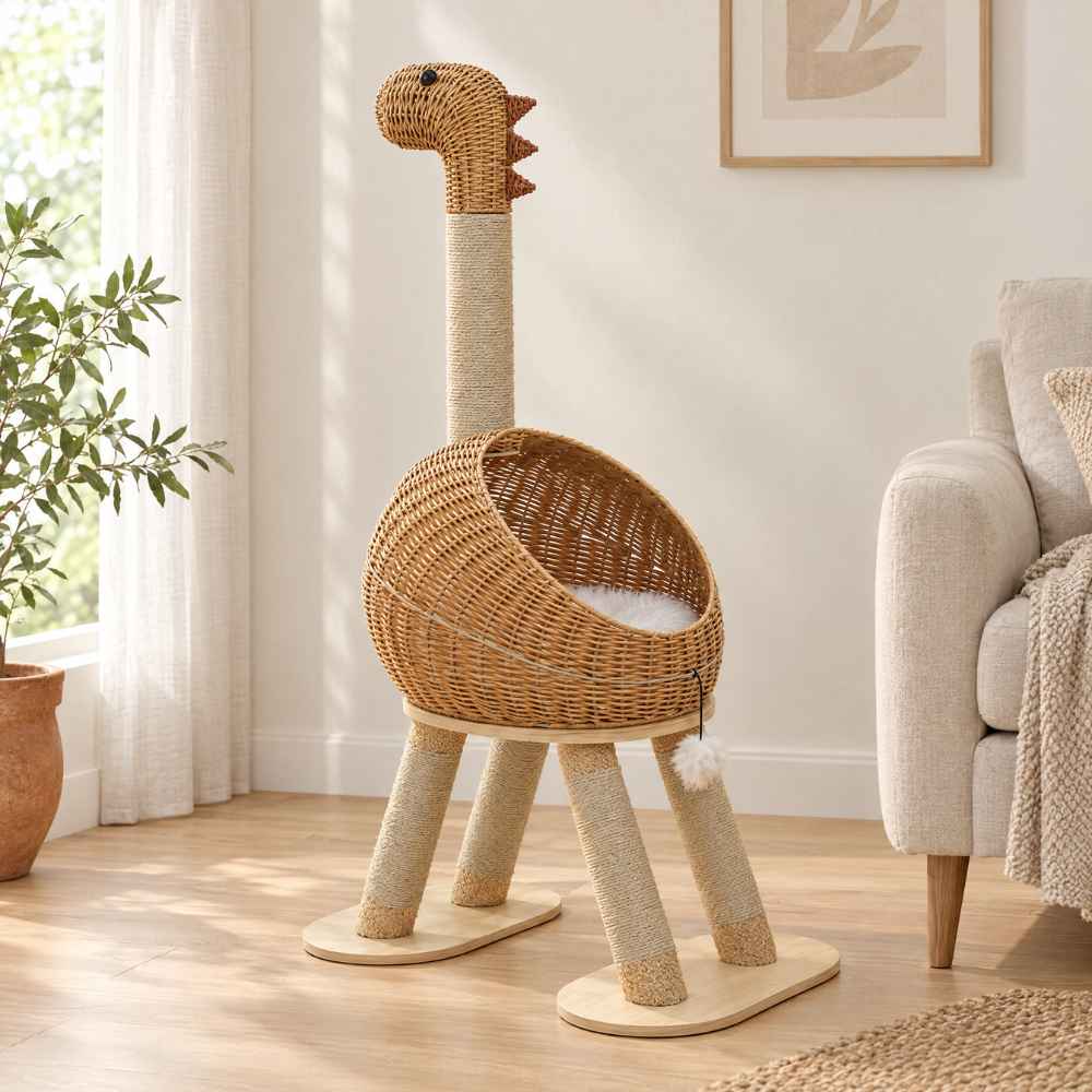 Arbre à chat Dino en rotin tressé