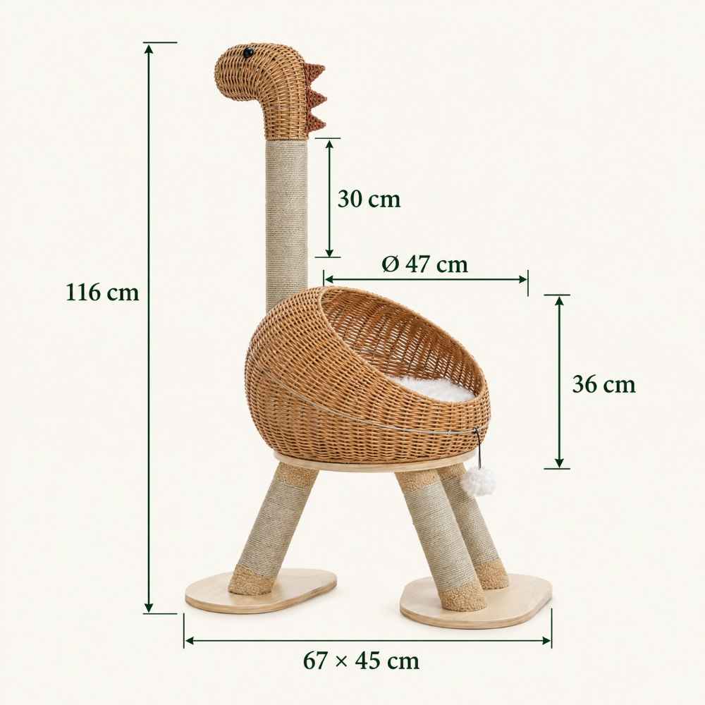 Arbre à chat Dino en rotin tressé