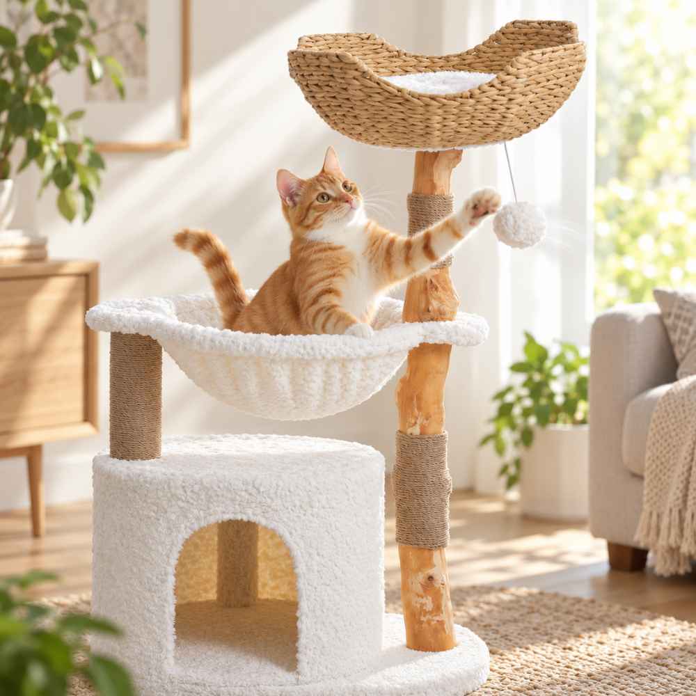 Arbre à chat Nuage en bois naturel