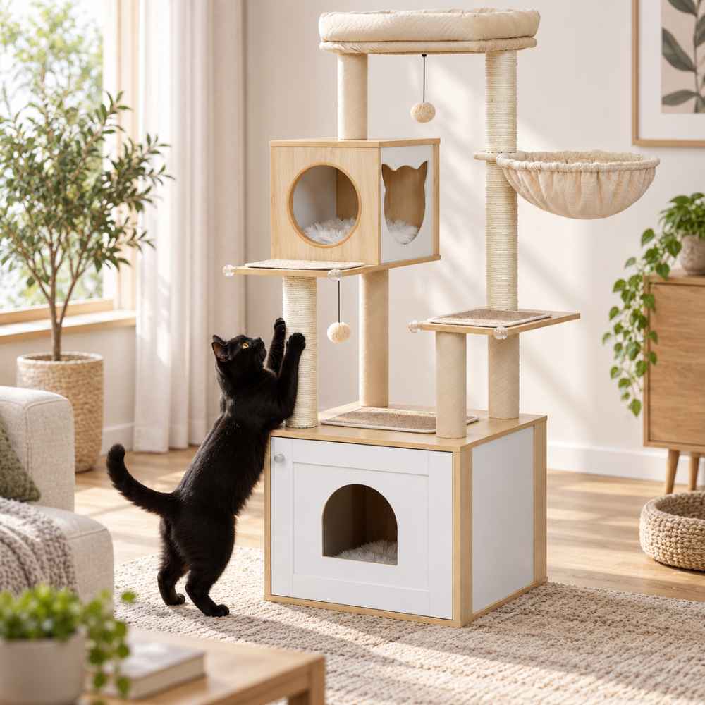 Arbre à chat Scandi avec cache-litière