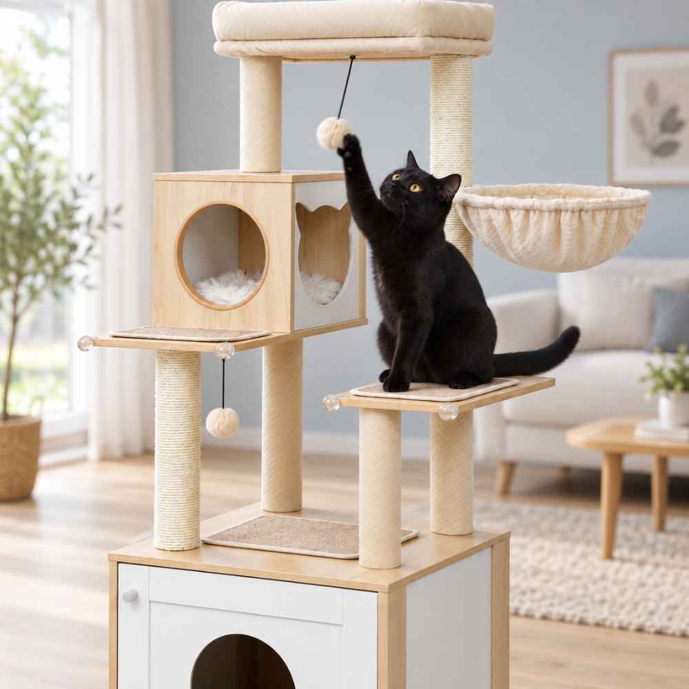 Arbre à chat Scandi avec cache-litière