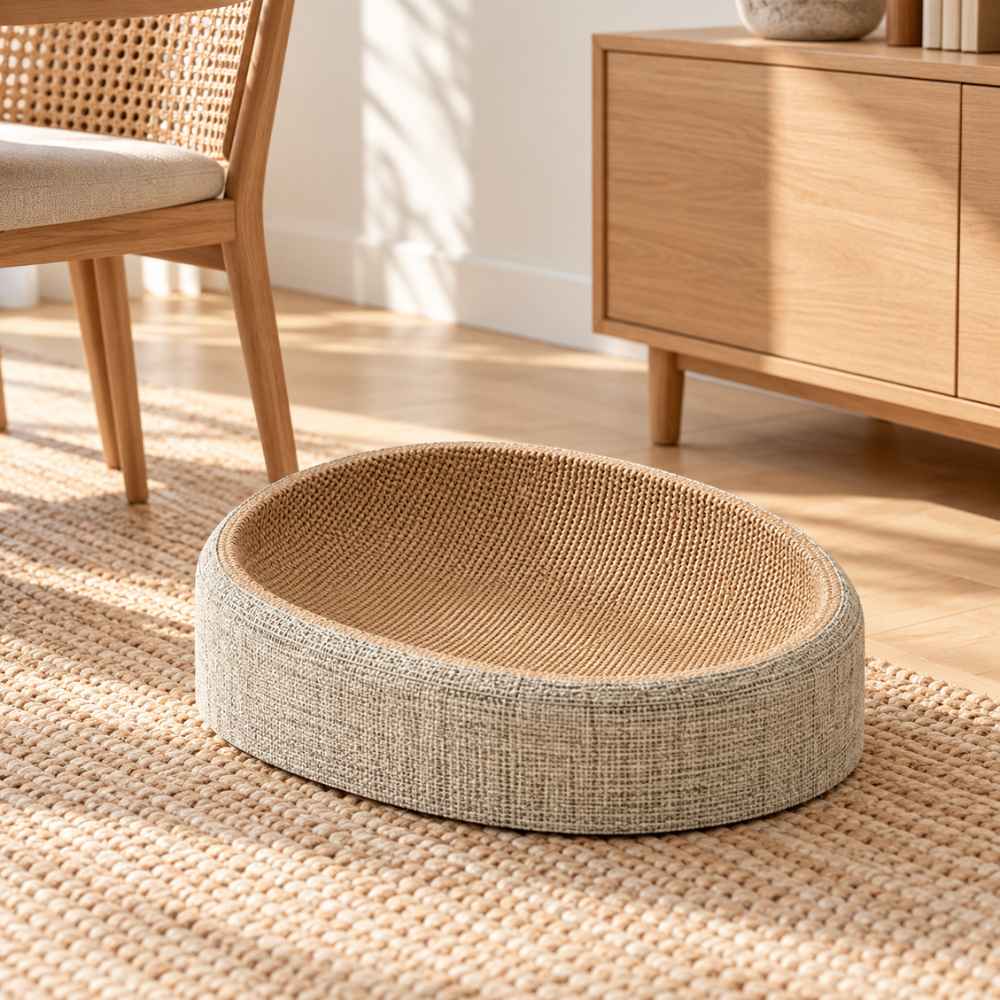 Panier griffoir ovale pour chat en sisal